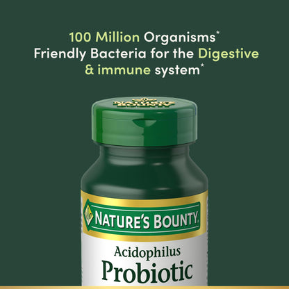 Two pack of Nature's Bounty Acidophilus 100 million organisms probiotic tablets for intestinal wellness