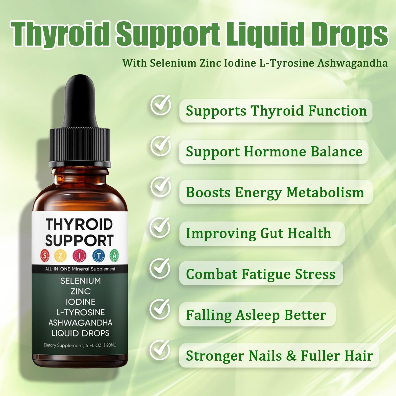 Kindled thyroid liquid drops with selenium zinc and iodine bottle profile