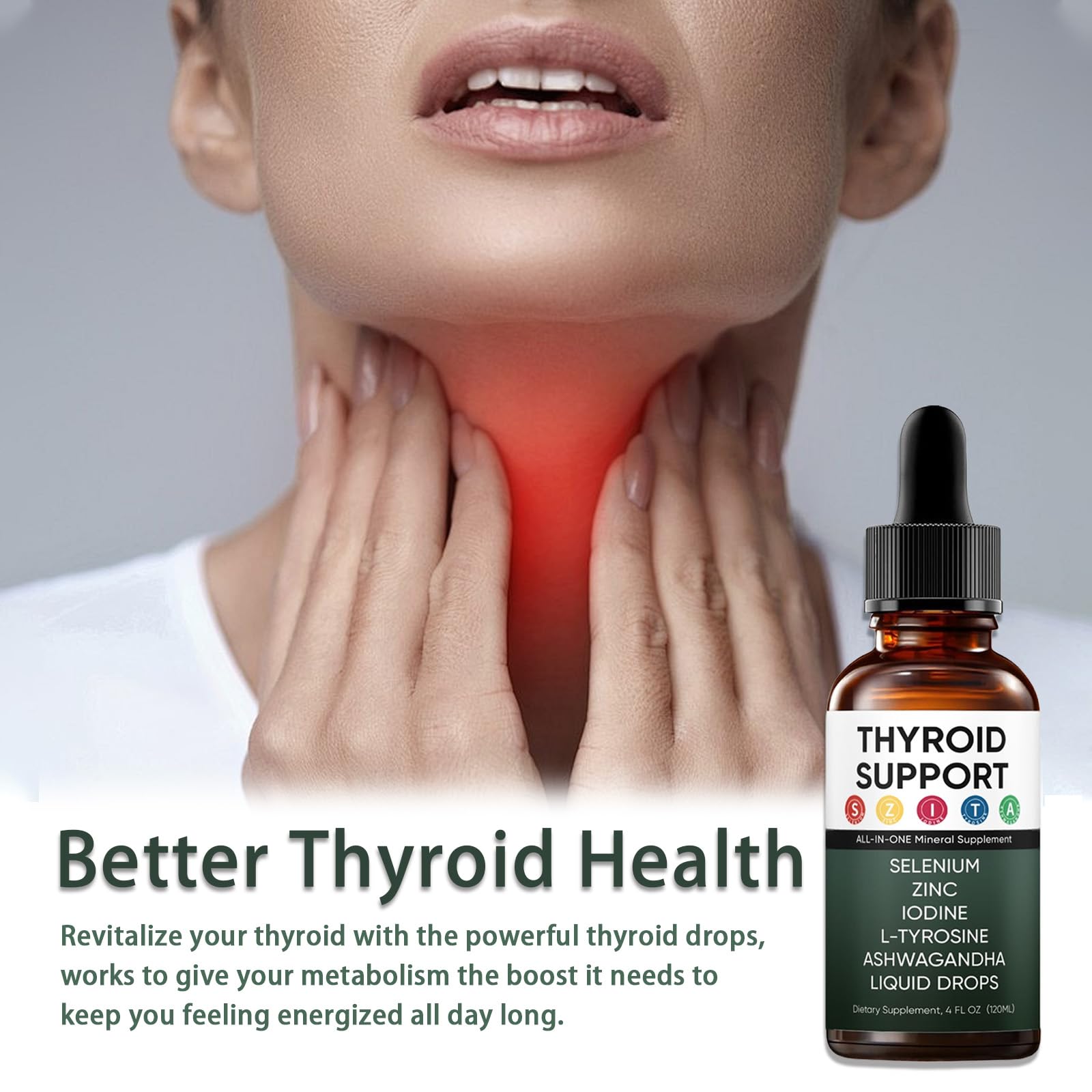 Kindled imported USA thyroid care liquid formula close up