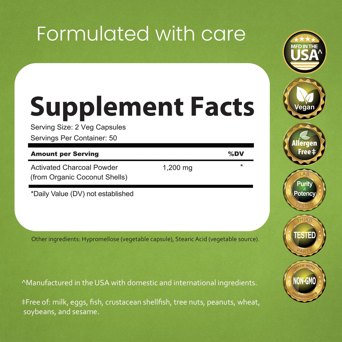 NaturaLife Labs Activated Charcoal supplement facts label