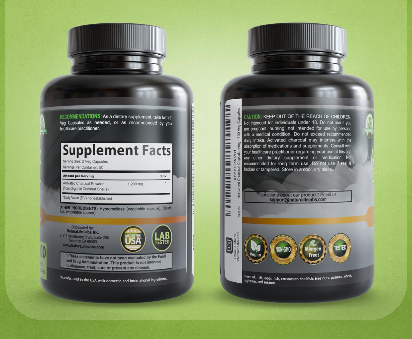 Organic coconut shell activated charcoal vegetable capsules size and clarity view