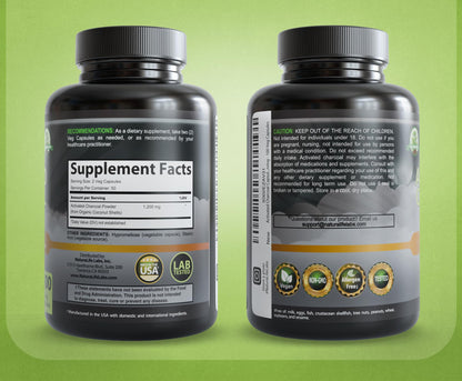 Organic coconut shell activated charcoal vegetable capsules size and clarity view