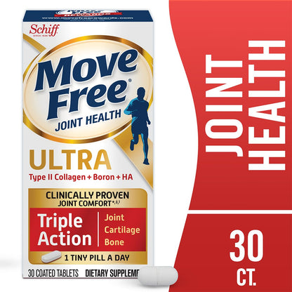 Close up of Move Free Ultra Triple Action 30 tablets box