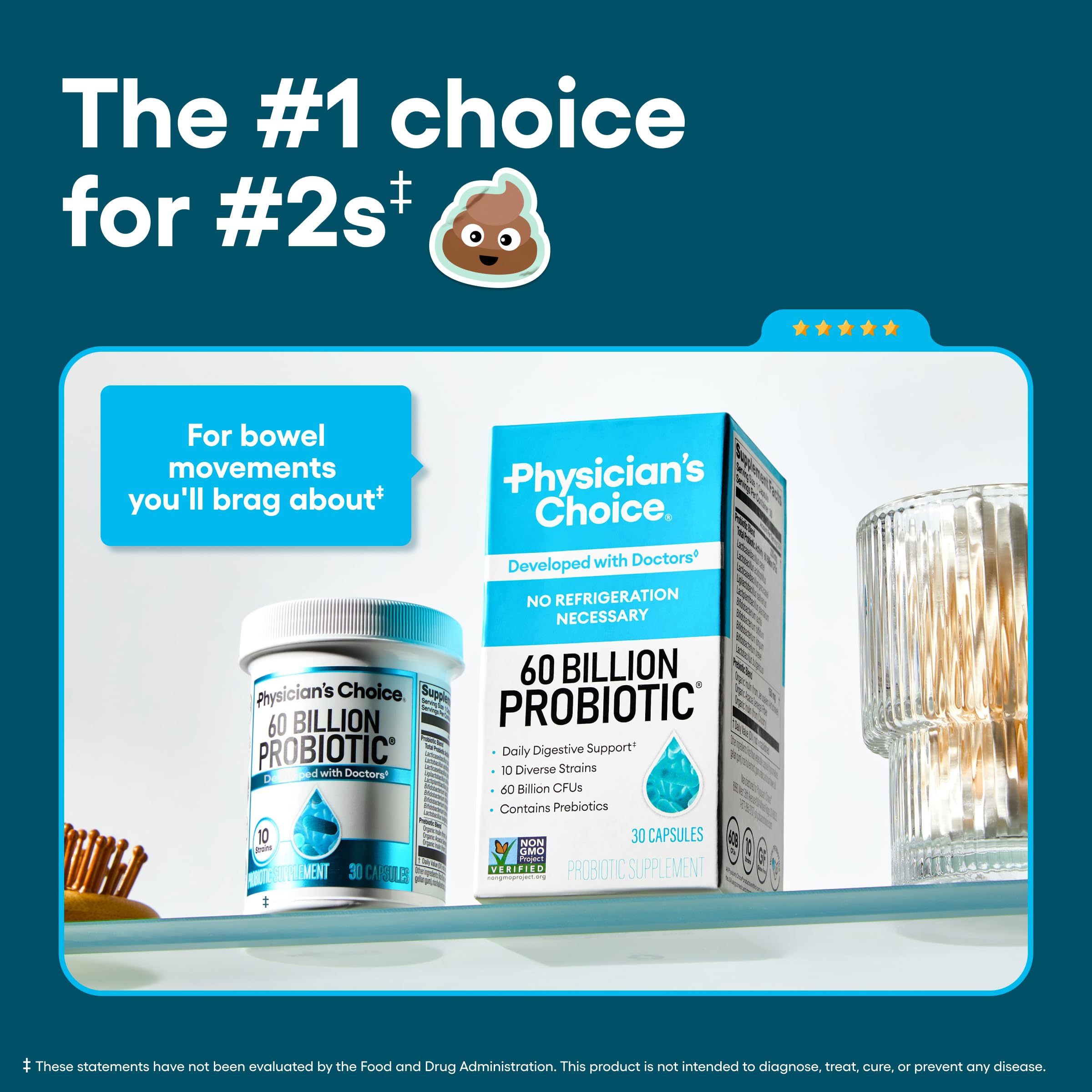 Side panel of Physician's Choice Probiotics supplement showing the ten diverse probiotic strains.