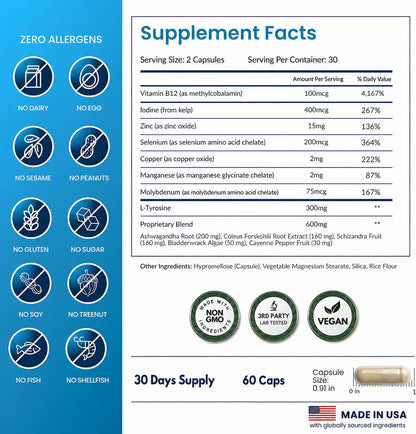 Premium imported ForestLeaf thyroid formula bottle with a clear view of the non-GMO badge.
