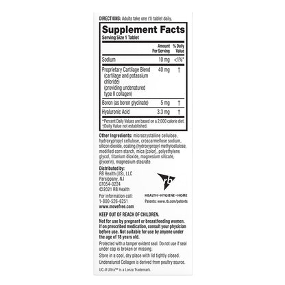 Move Free Ultra Triple Action supplement nutrition label
