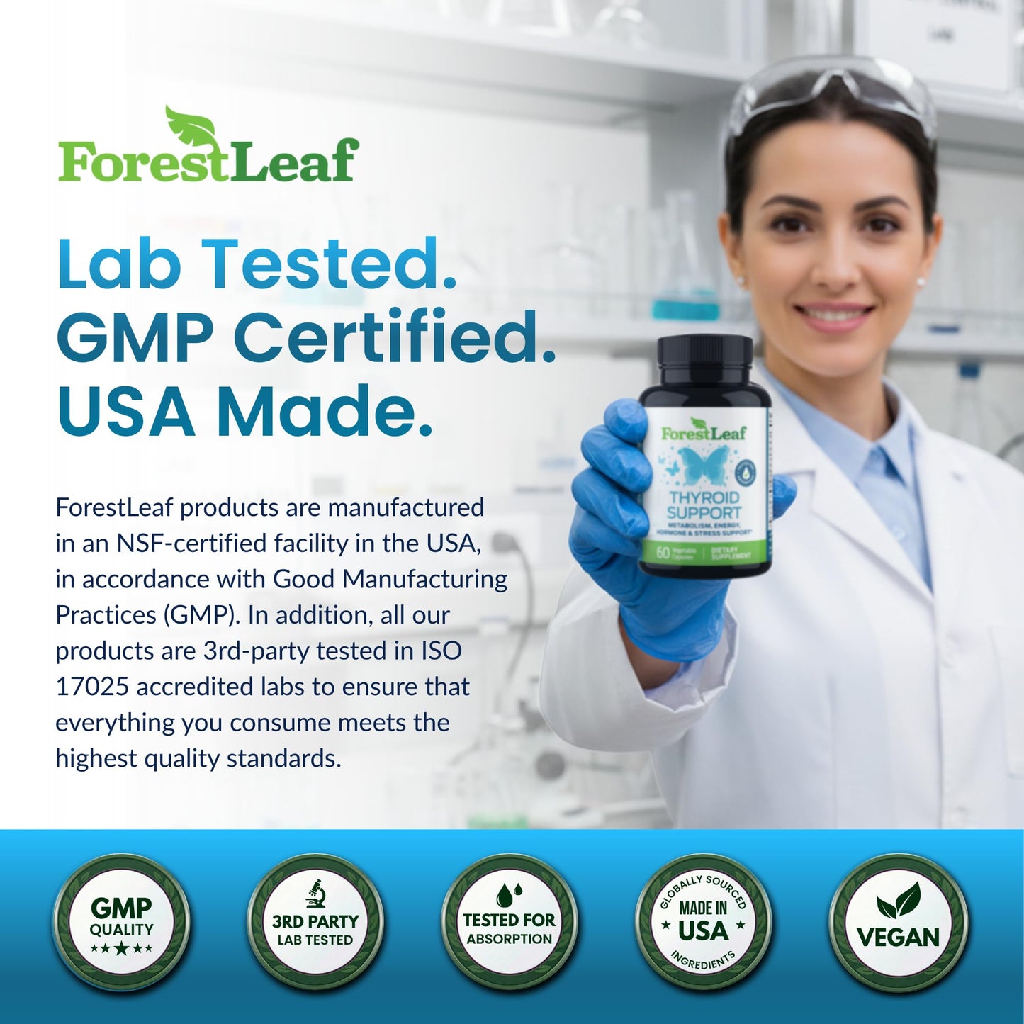 Close-up of ForestLeaf herbal and mineral complex vegetarian capsules for focus and metabolism.