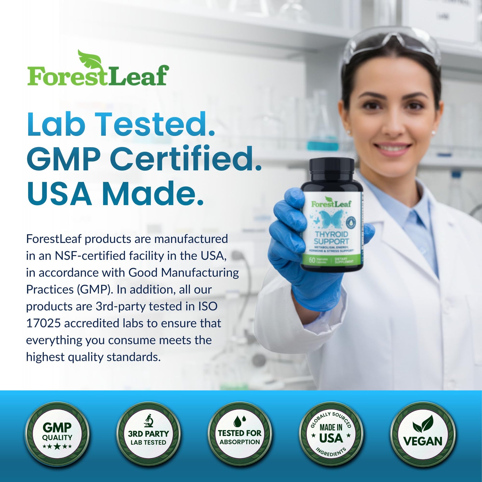 Close-up of ForestLeaf herbal and mineral complex vegetarian capsules for focus and metabolism.