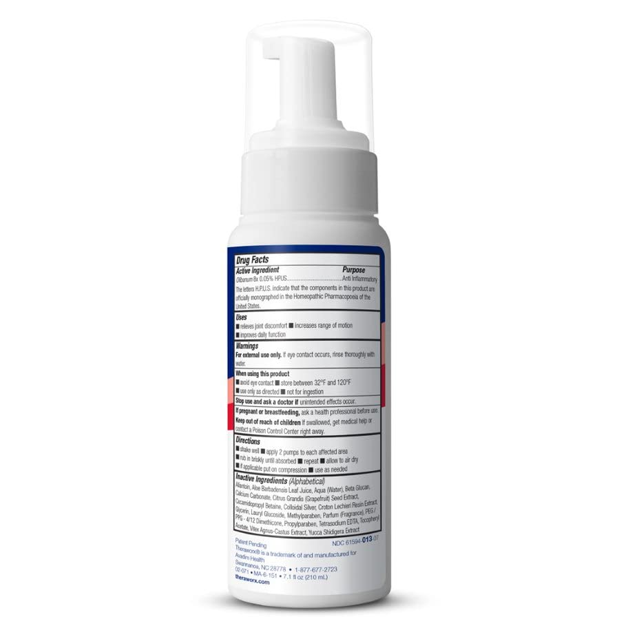 Side profile of 7.1 fluid ounce Theraworx joint relief bottle.