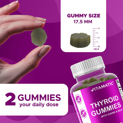 Back label of Vitamatic vegan thyroid gummies detailing plant-based ingredients