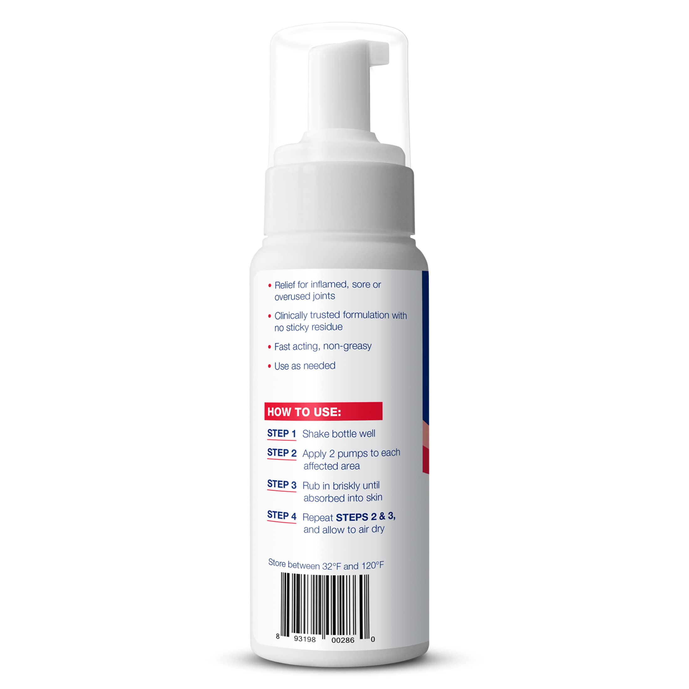Theraworx foam product label showing joint inflammation relief benefits.