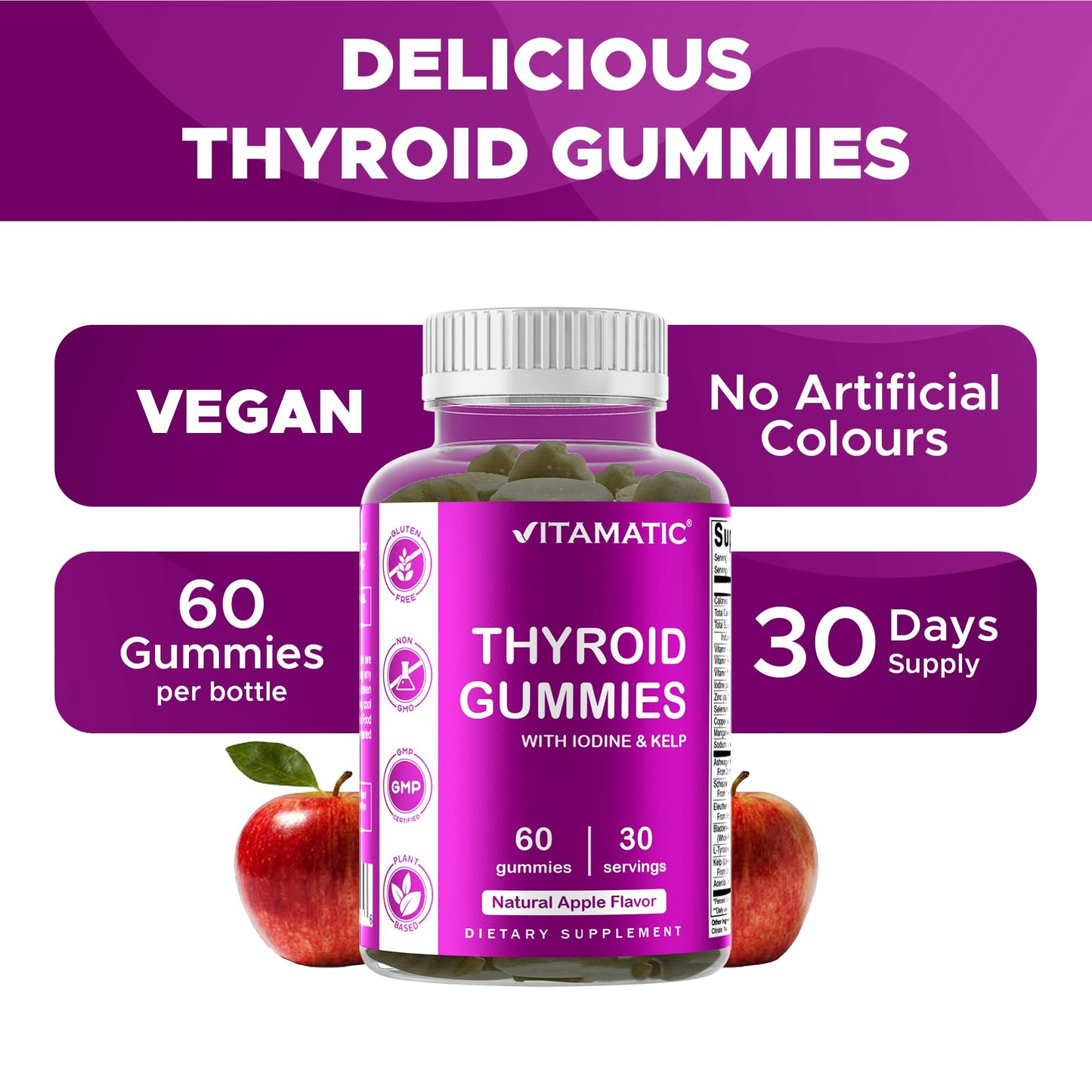 Authentic USA-sourced Vitamatic thyroid supplement dietary facts panel