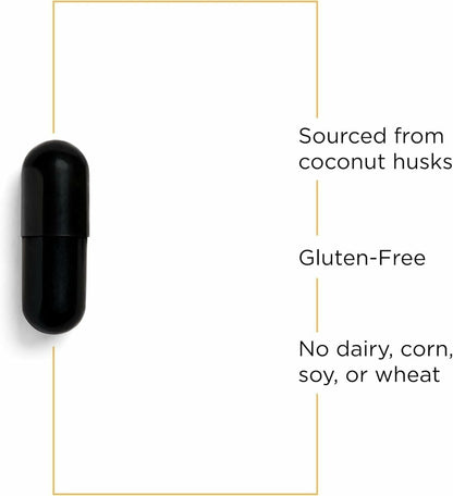 Integrative Therapeutics Activated Charcoal gut health capsules displayed next to the white supplement packaging.