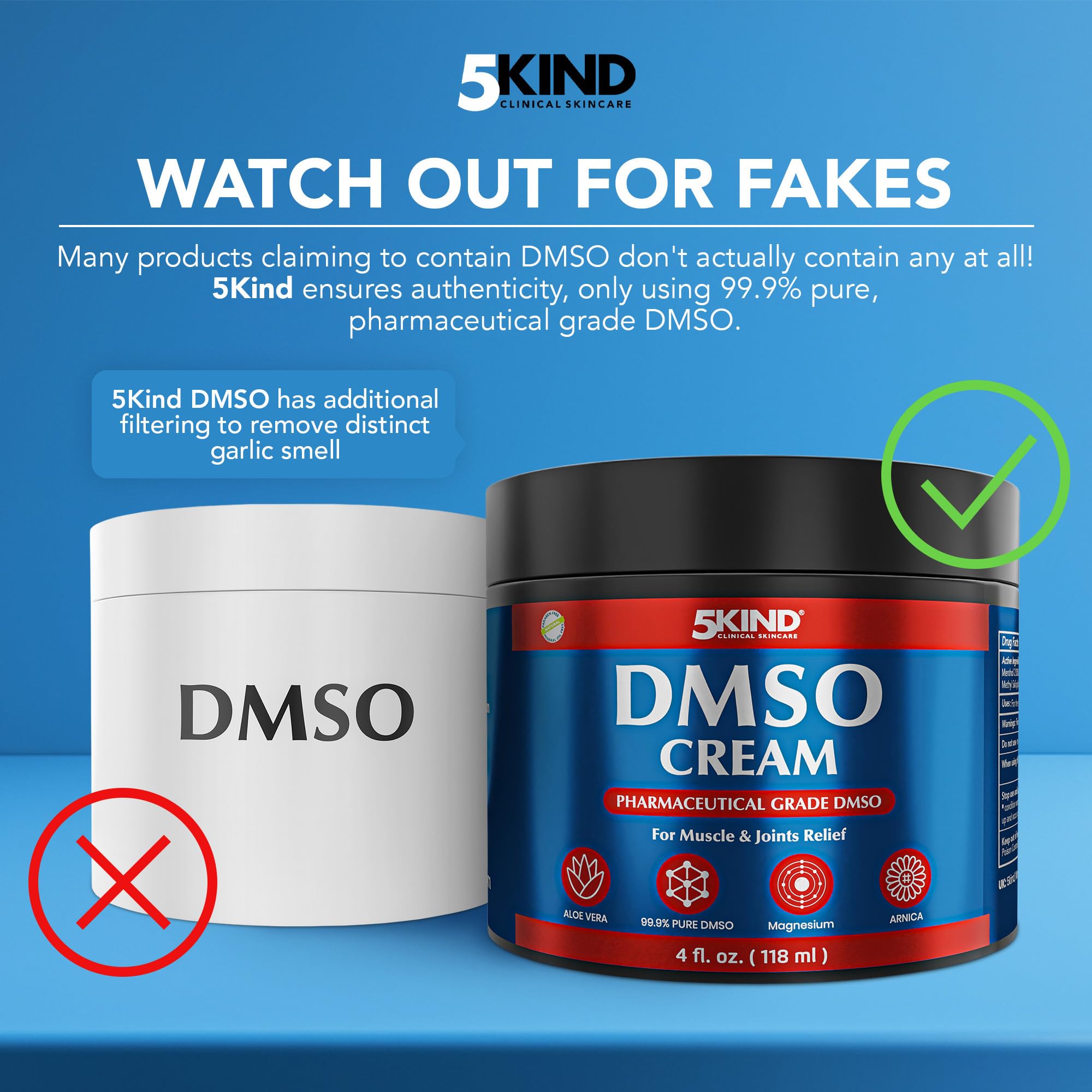 Back of 5Kind DMSO cream bottle with ingredient information