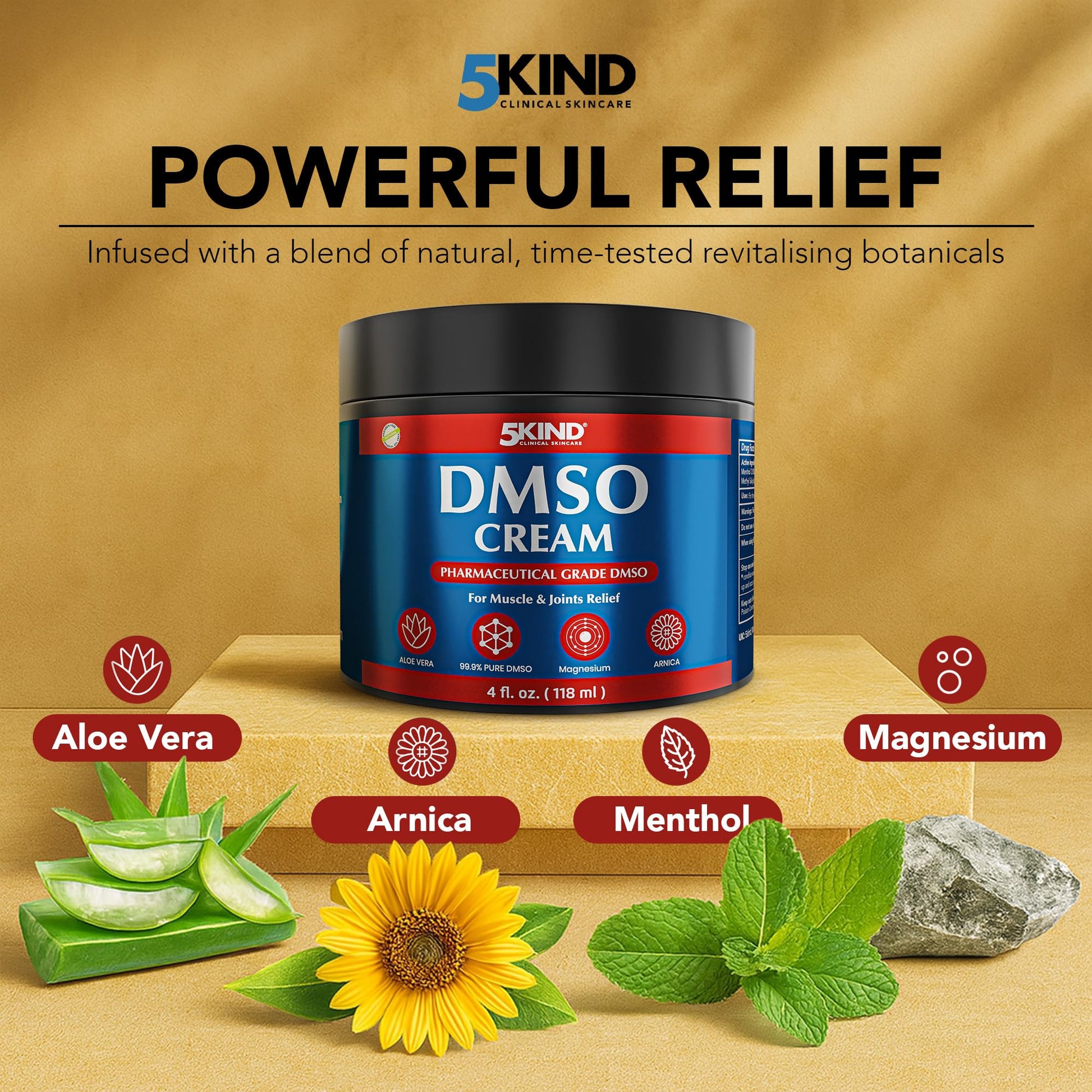 Close up of 5Kind DMSO cream packaging and branding