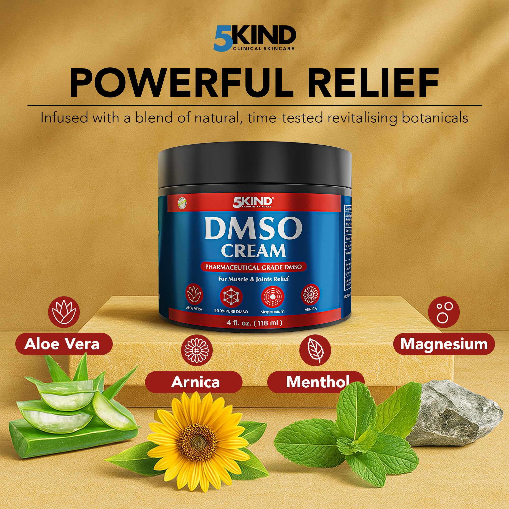 Close up of 5Kind DMSO cream packaging and branding