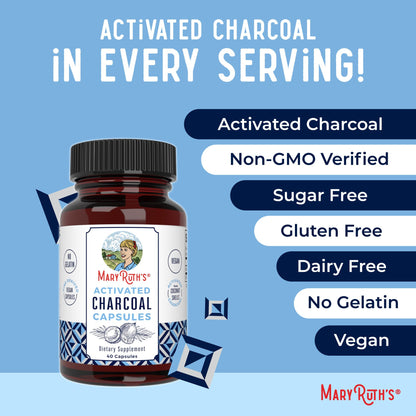 MaryRuth Organics Activated Charcoal 40 count bottle showcasing clean lifestyle wellness formulation