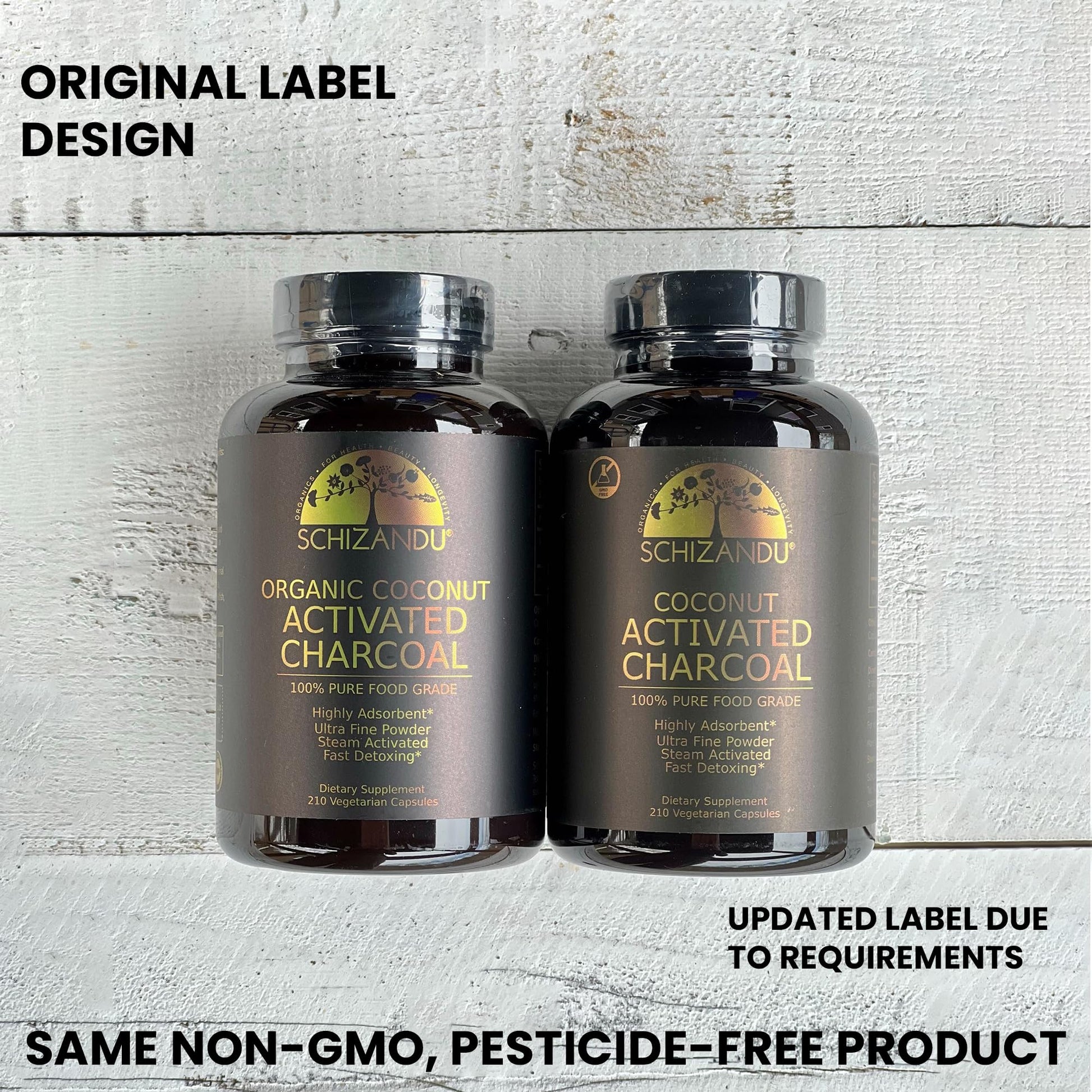 Close up view of non GMO organic coconut charcoal veggie pills for internal cleansing
