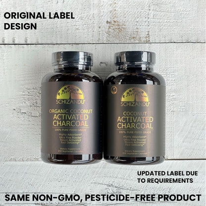 Close up view of non GMO organic coconut charcoal veggie pills for internal cleansing