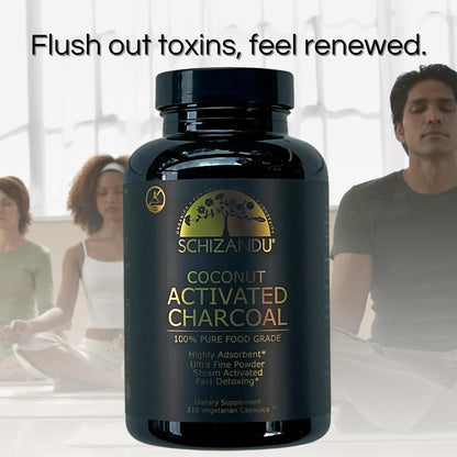 Schizandu Organics food grade charcoal supplement bottle for teeth whitening and oral care