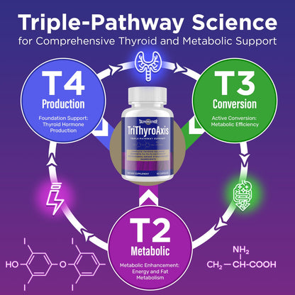 USA imported thyroid support 60 capsules packaging displaying ingredients list.