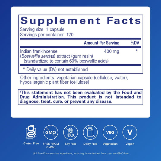 Pure Encapsulations Boswellia 120 capsules label details