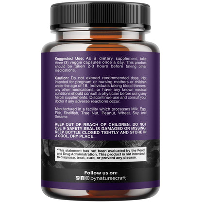 Nature's Craft coconut shell charcoal capsules supplement facts and ingredient label