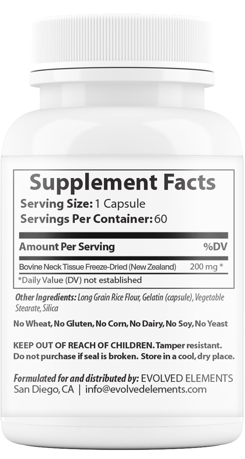 Evolved Elements Raw Grass Fed Desiccated Thyroid supplement facts label