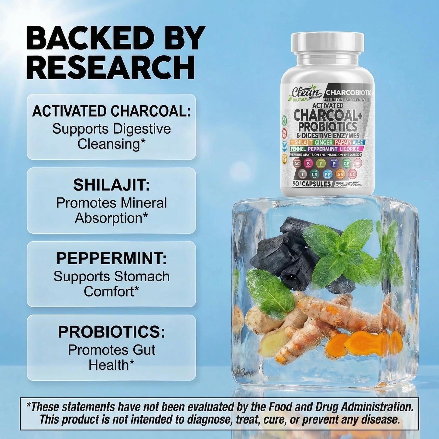 Authentic USA imported charcoal probiotic capsules for bloating relief
