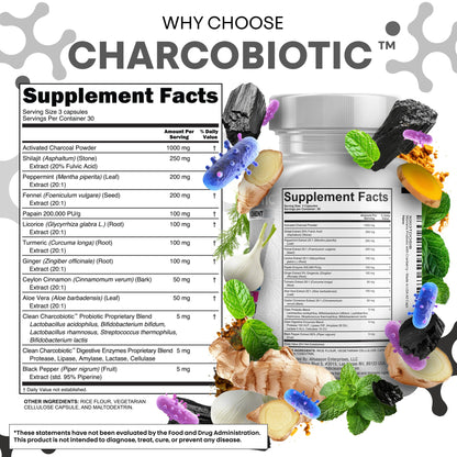 Activated coconut charcoal pills with digestive enzymes and shilajit