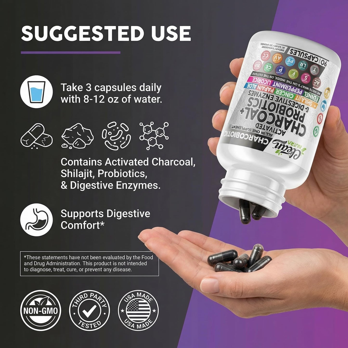 Premium gut health supplement showing 19 strain probiotic blend details
