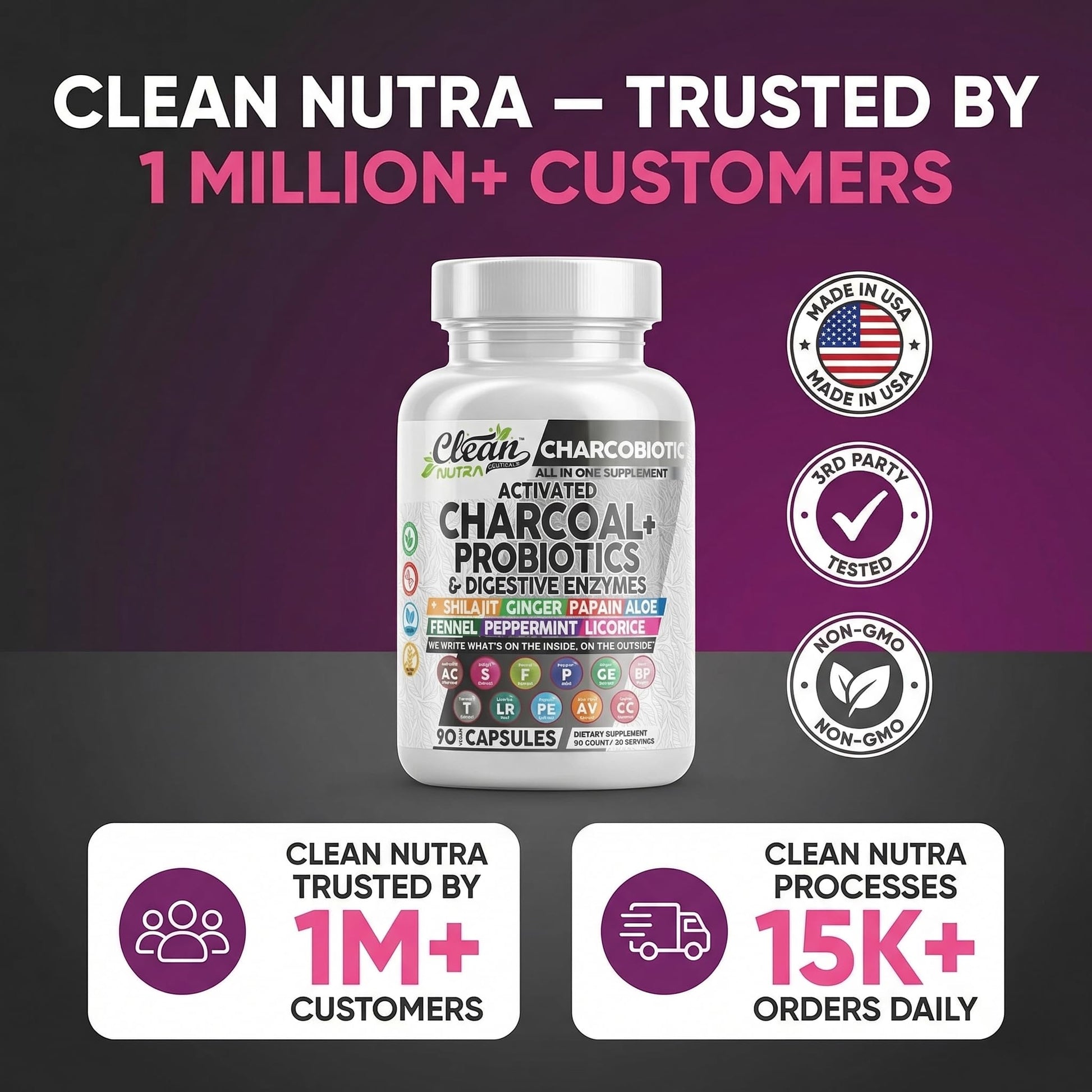 All in one digestive enzyme and charcoal pills side label instructions