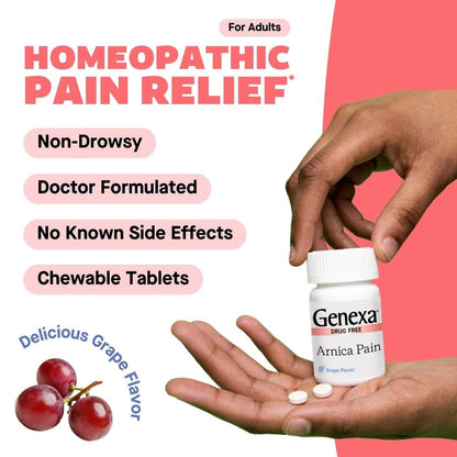 Organic grape flavored Genexa pain relief tablets