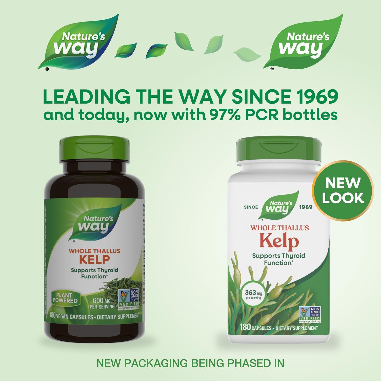 Nature's Way whole thallus kelp supplement facts label displaying iodine content