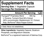 Thyrogard thyroid balance formula featuring kelp, bladderwrack, and L-tyrosine ingredients.