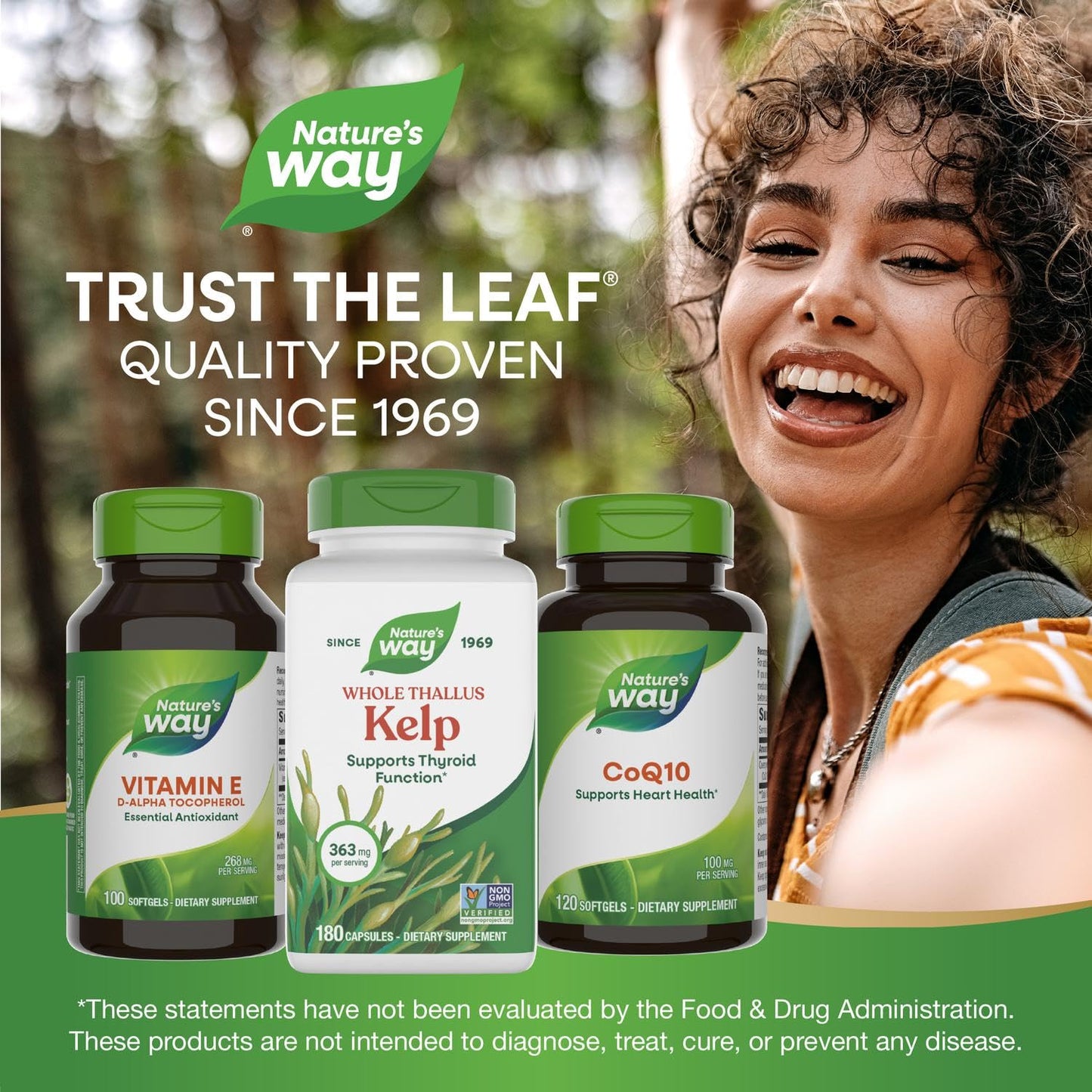 Back label of Nature's Way Kelp supplement showing directions for daily use and dosage