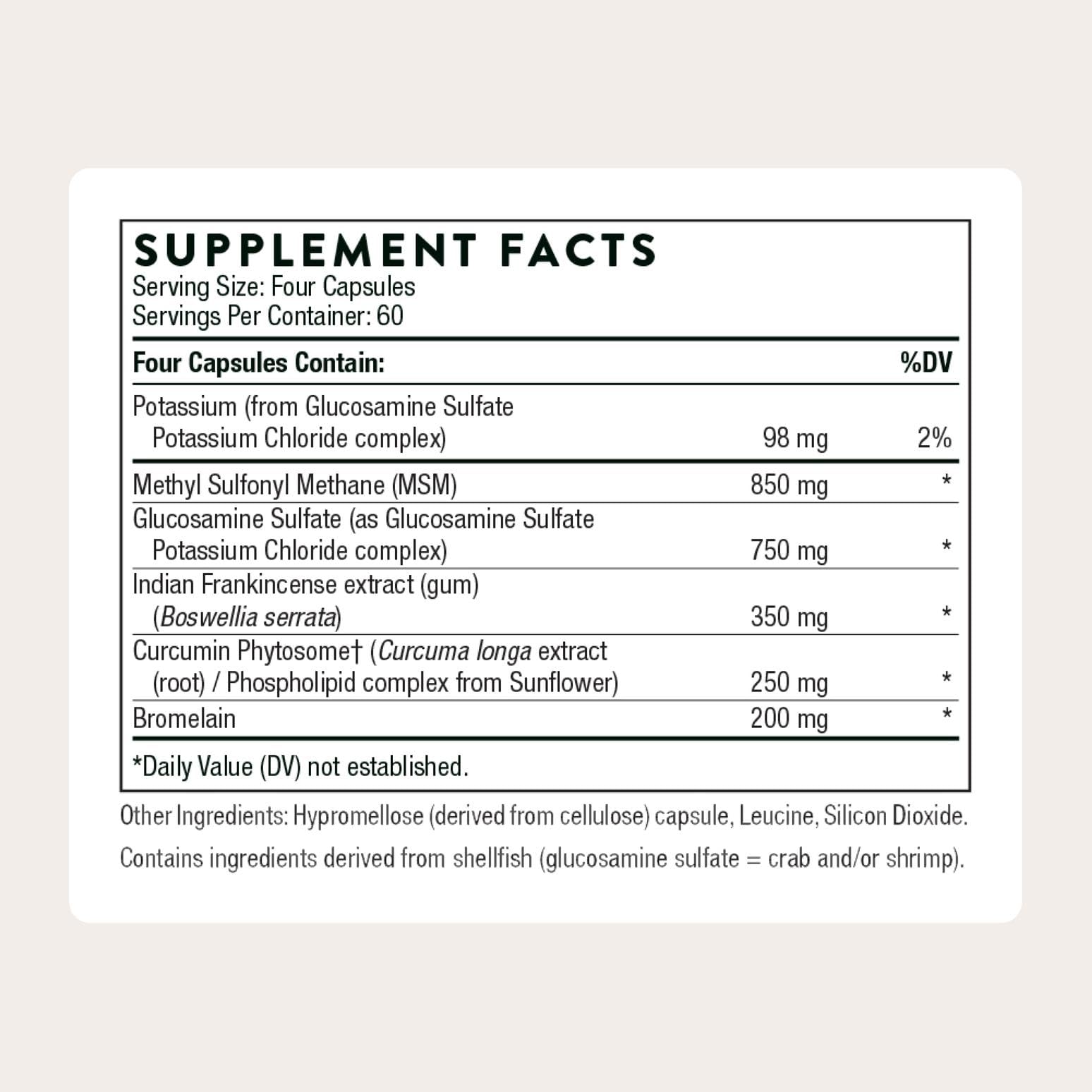 Thorne Joint Support Nutrients supplement bottle label detail
