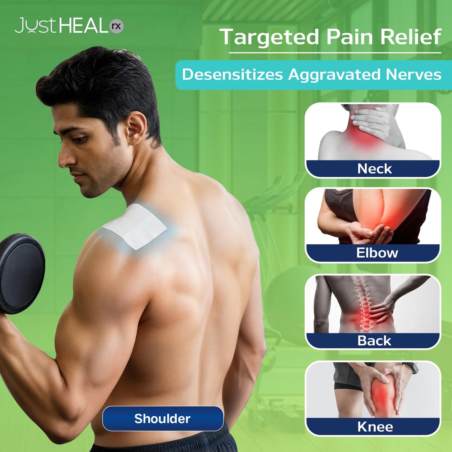 Applying topical analgesic patch to shoulder