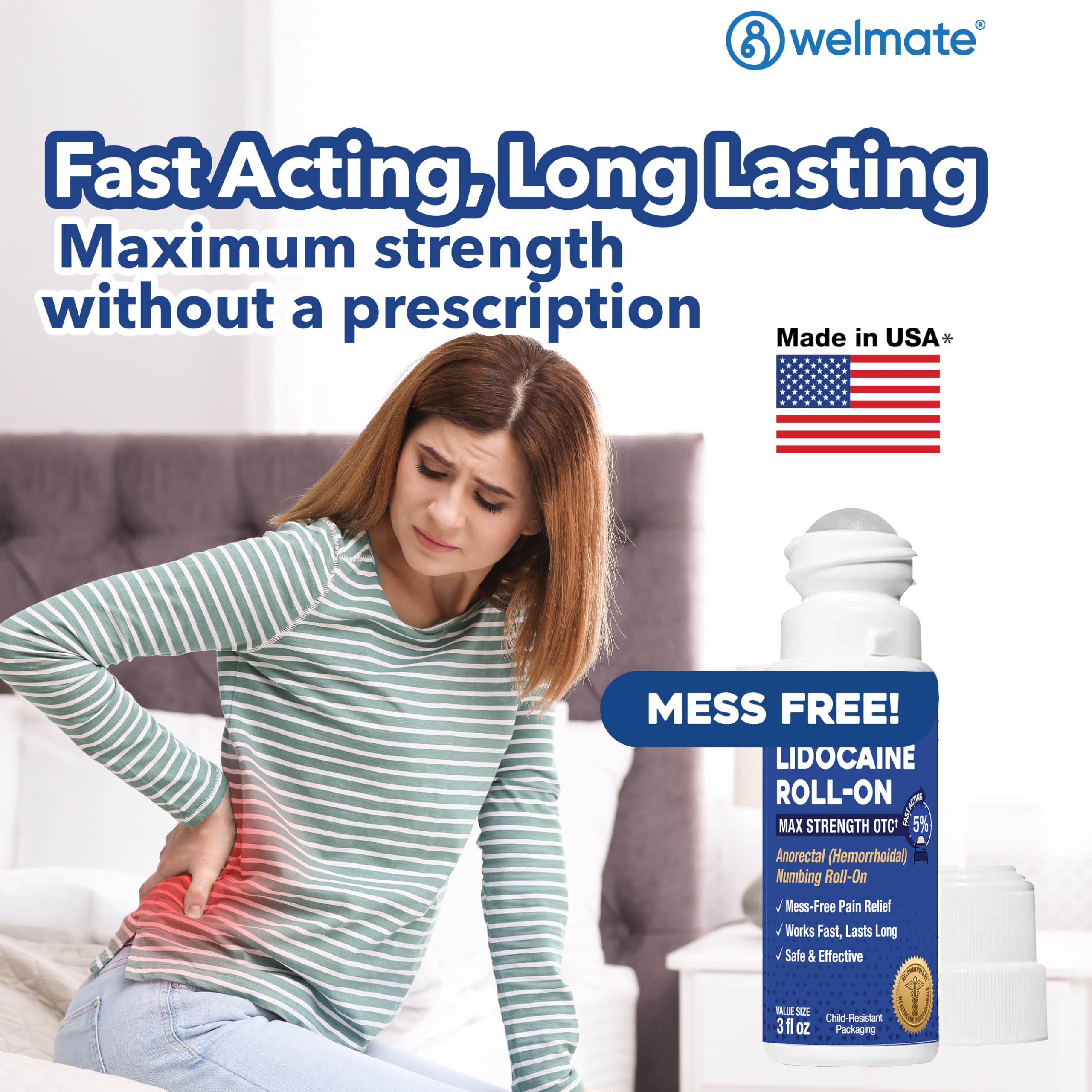Close up of Welmate lidocaine roll on label