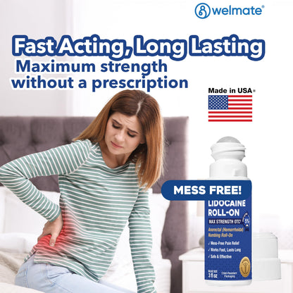 Close up of Welmate lidocaine roll on label