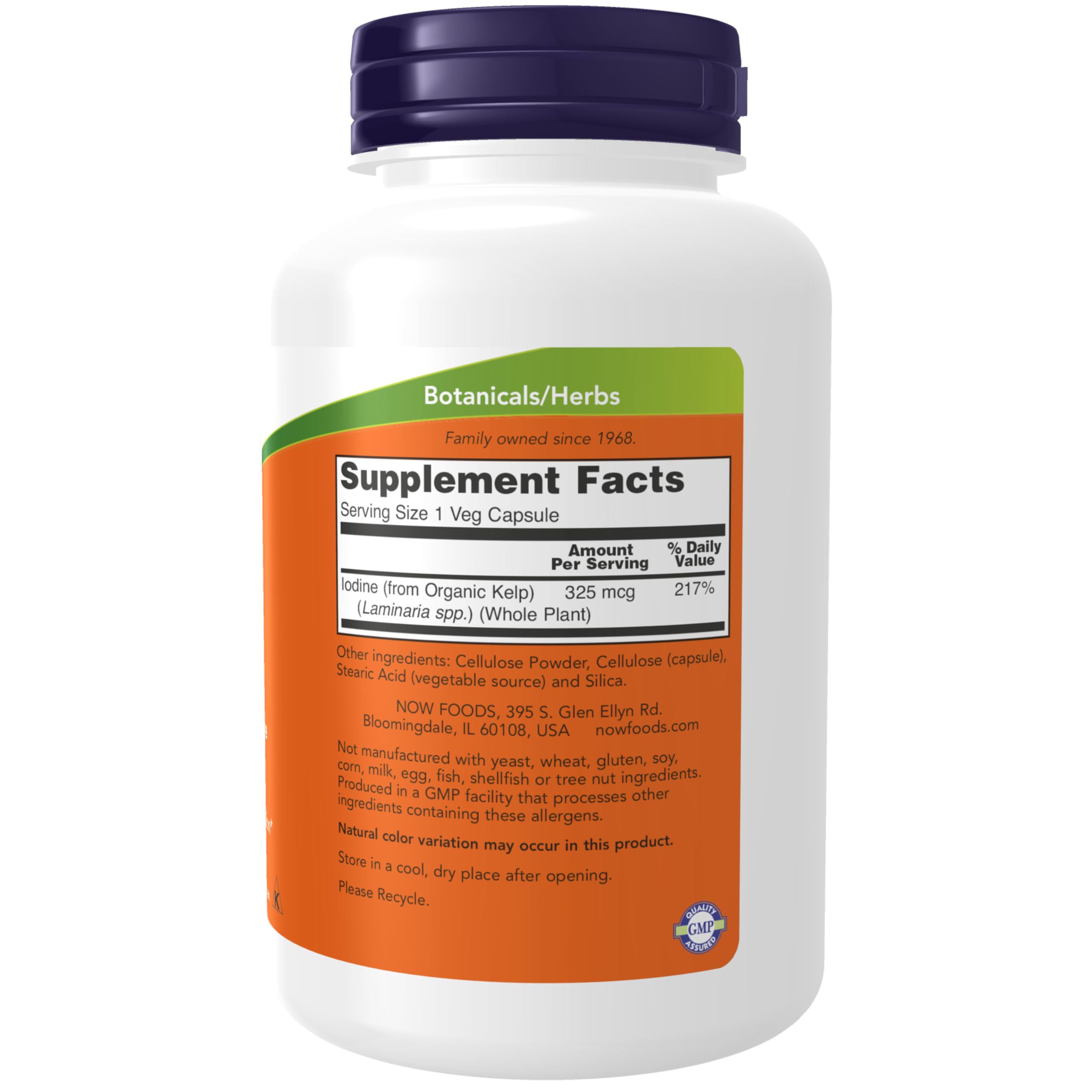 Natural iodine supplement 250 vegetable capsules packaging details