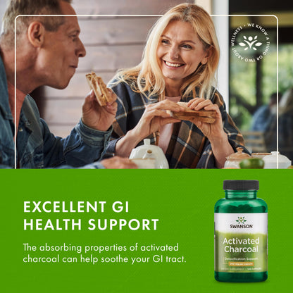 Natural charcoal capsules for maintaining a calm gastrointestinal tract and bowel regularity