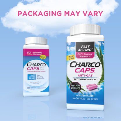 Charcocaps activated charcoal anti-gas supplement label details