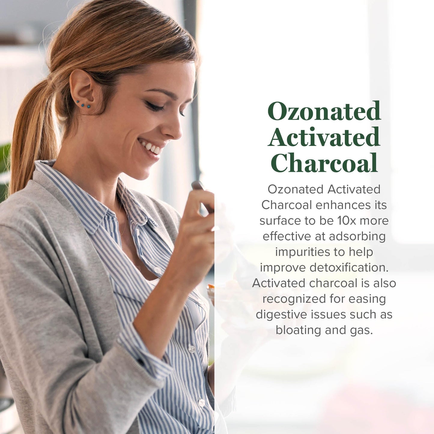 Premium USA imported coconut derived activated charcoal capsules for gas and bloating relief