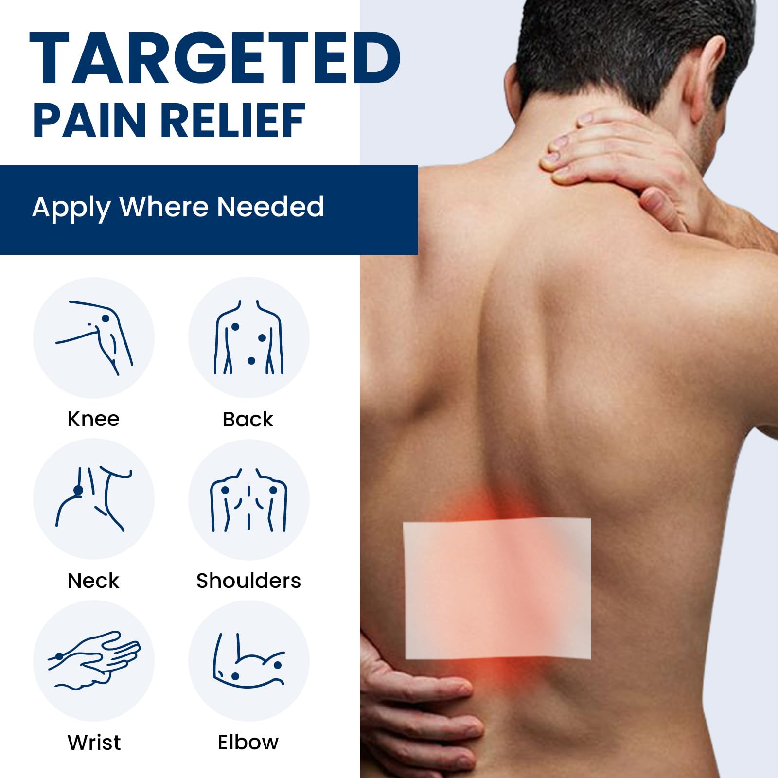 Person applying Sumifun numbing patch to lower back