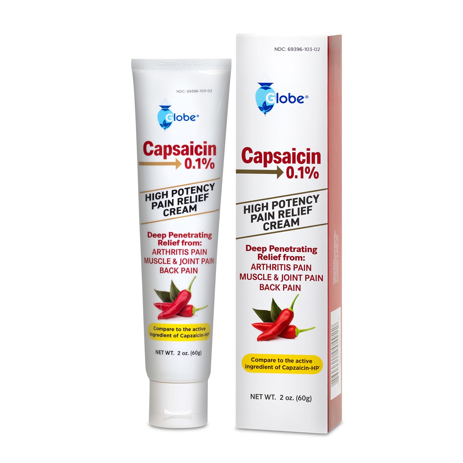 Back of Globe pain relief cream packaging with instructions