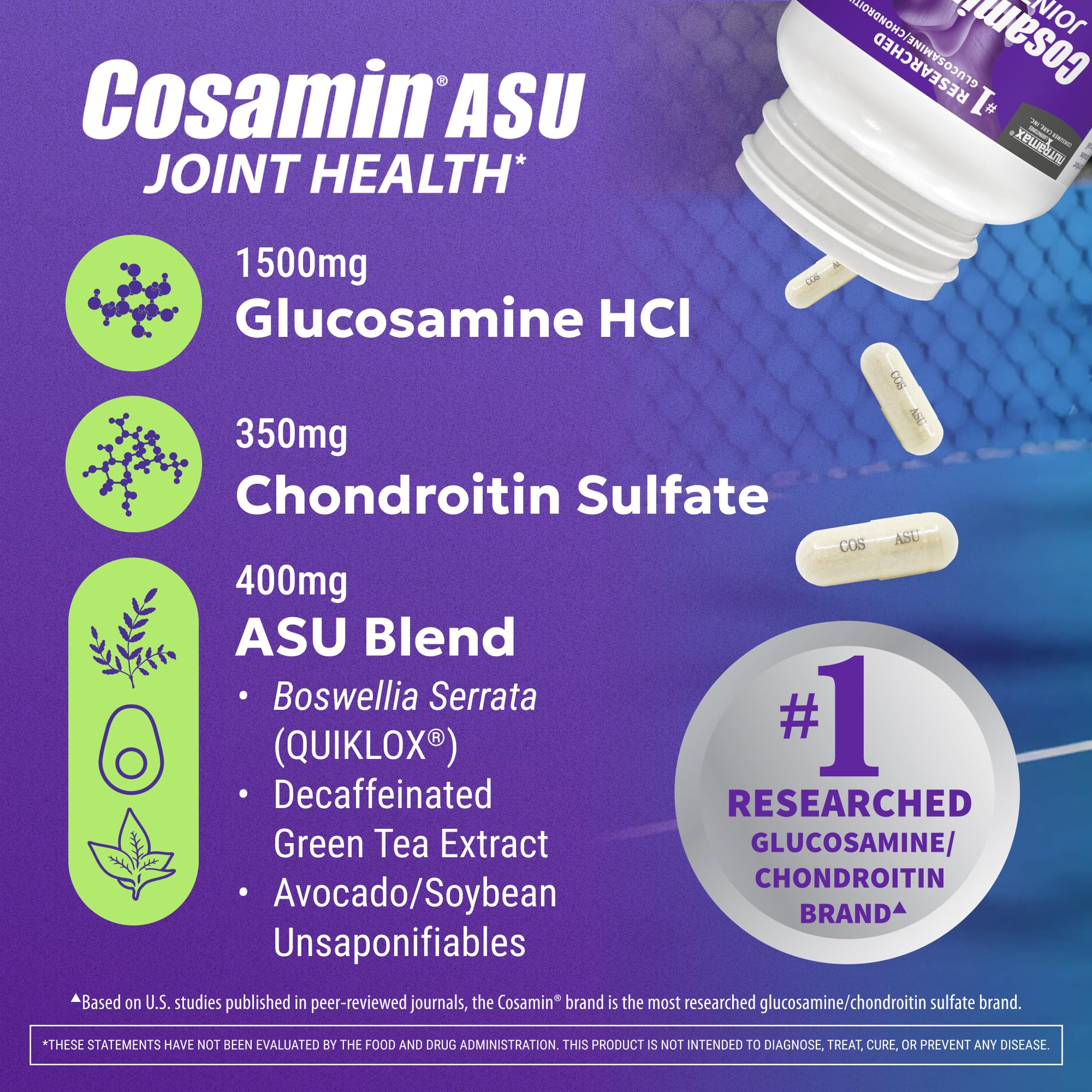 Cosamin ASU joint health capsules nutritional information label