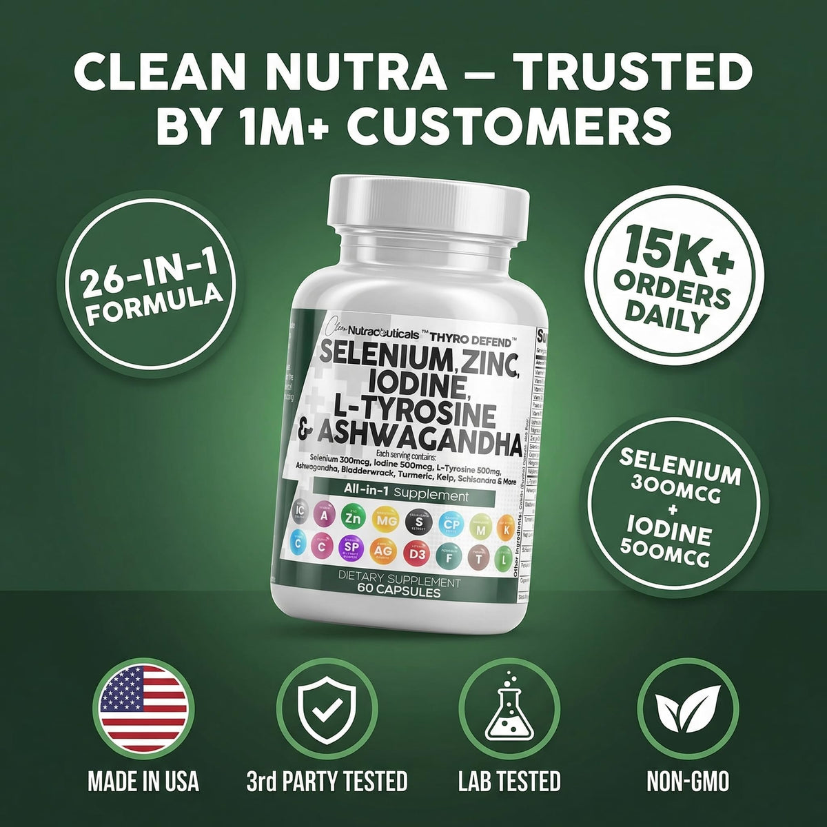 Clean Nutraceuticals ThyroDefend bottle angled display view