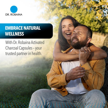 Dr. Robaina coconut shell carbon supplement capsules side label showing 1200 mg dosage.