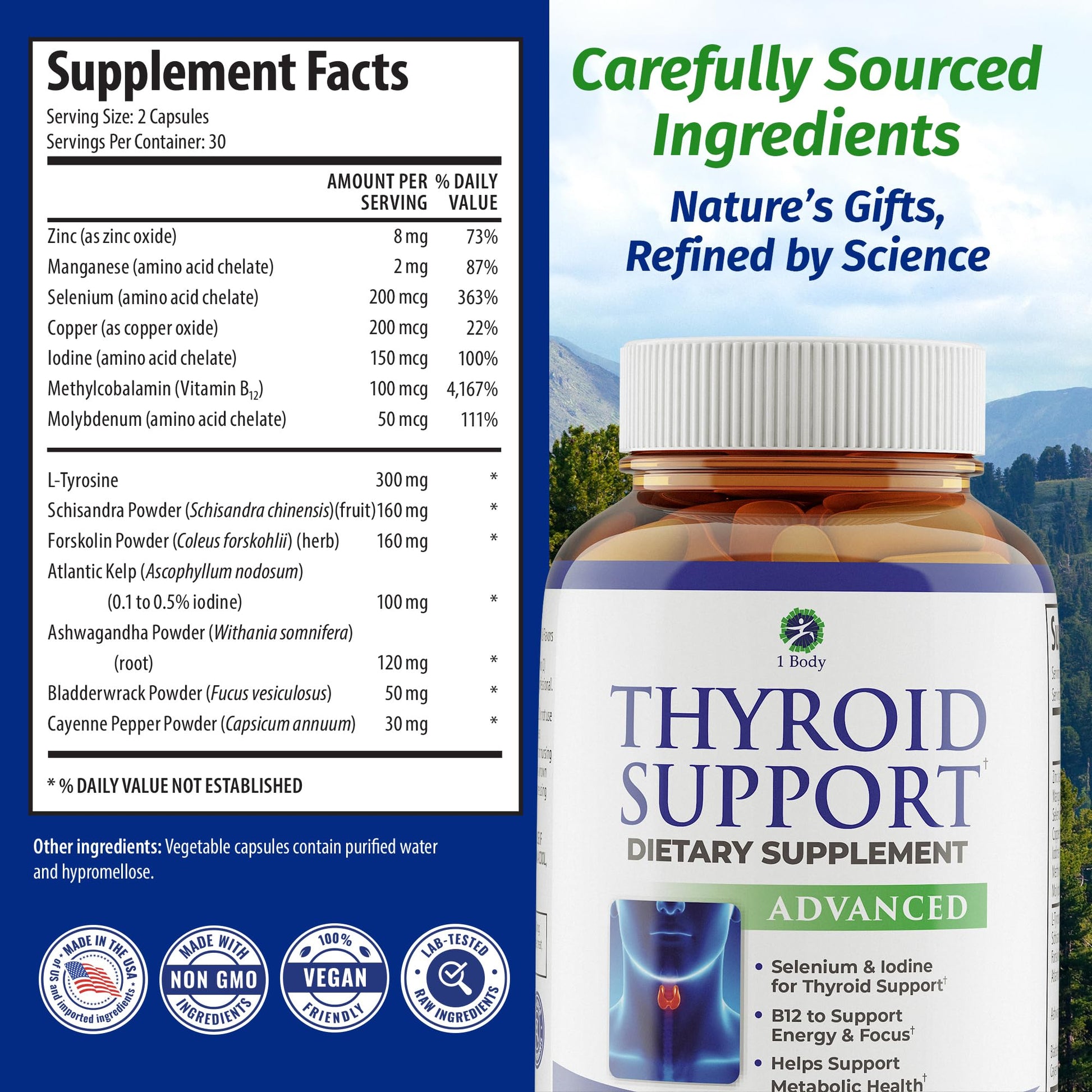 Vegetarian thyroid support capsules with selenium and iodine